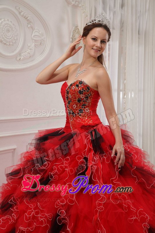 San Mateo CA Beaded Red Quinceanera Gown Dress with Ruffles