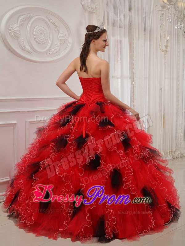 San Mateo CA Beaded Red Quinceanera Gown Dress with Ruffles