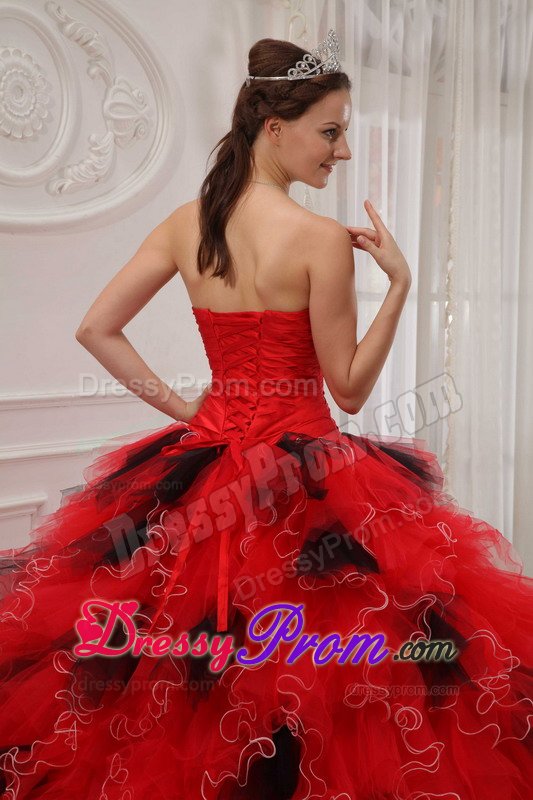 San Mateo CA Beaded Red Quinceanera Gown Dress with Ruffles