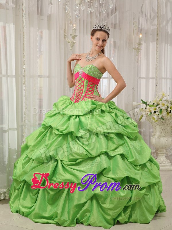 Beading and Pick ups Accent Quinceanera Gown in Spring Green