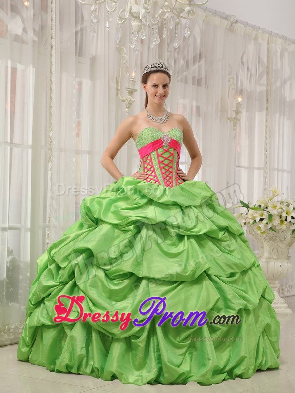 Beading and Pick ups Accent Quinceanera Gown in Spring Green