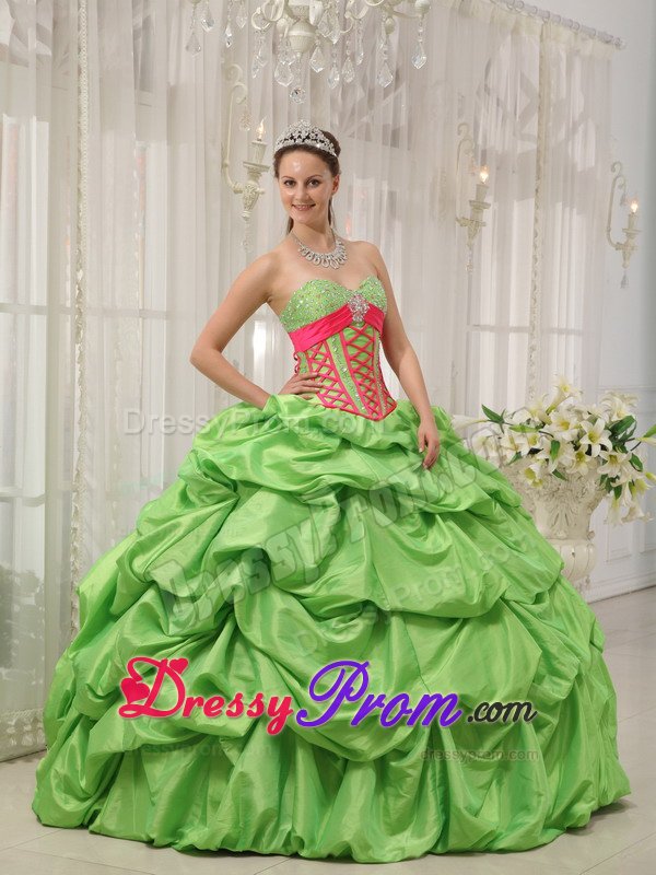 Beading and Pick ups Accent Quinceanera Gown in Spring Green