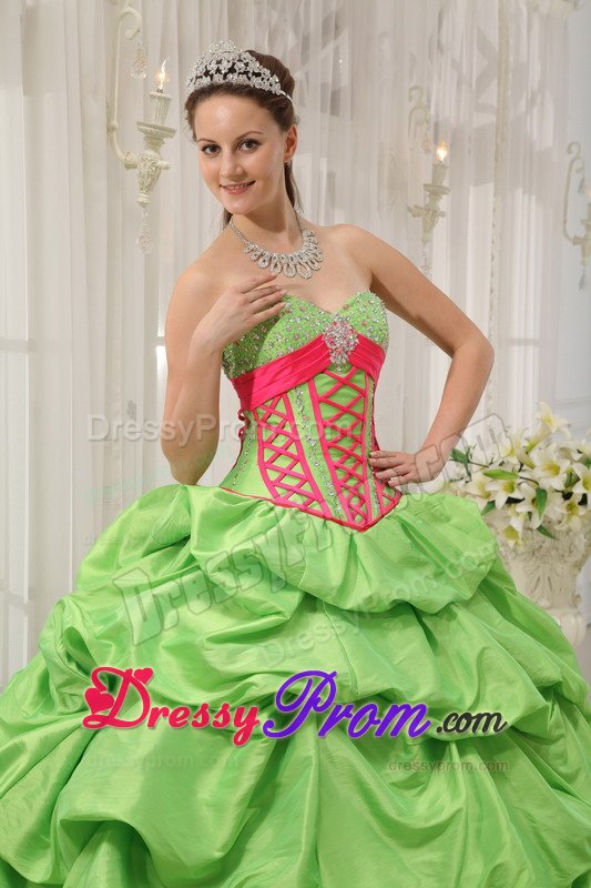 Beading and Pick ups Accent Quinceanera Gown in Spring Green