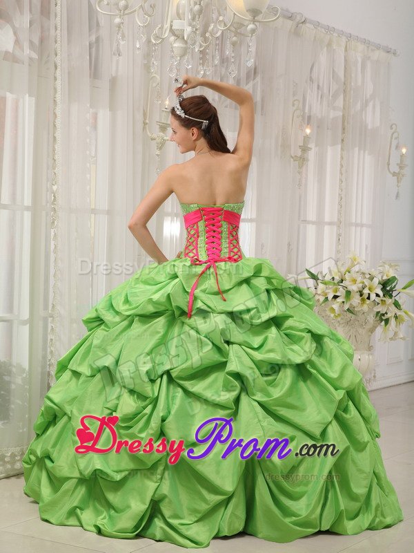 Beading and Pick ups Accent Quinceanera Gown in Spring Green