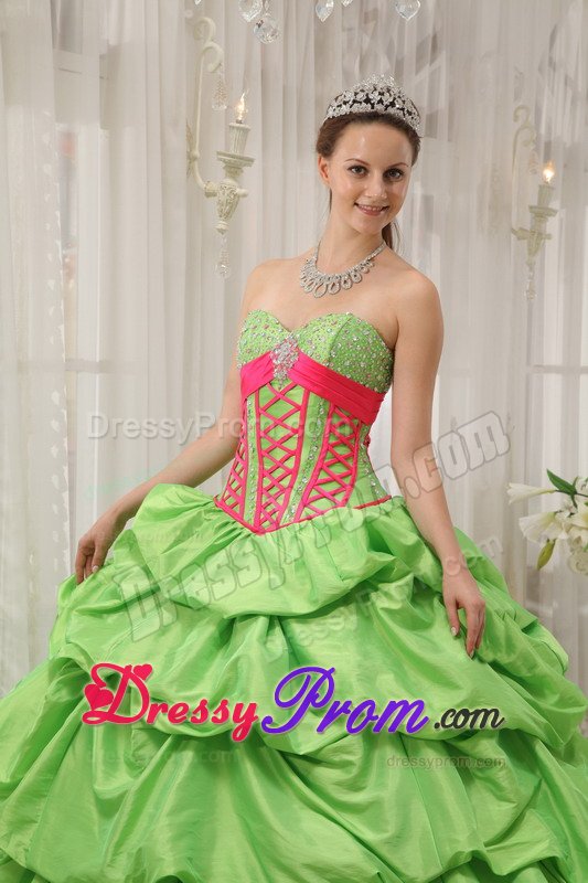 Beading and Pick ups Accent Quinceanera Gown in Spring Green
