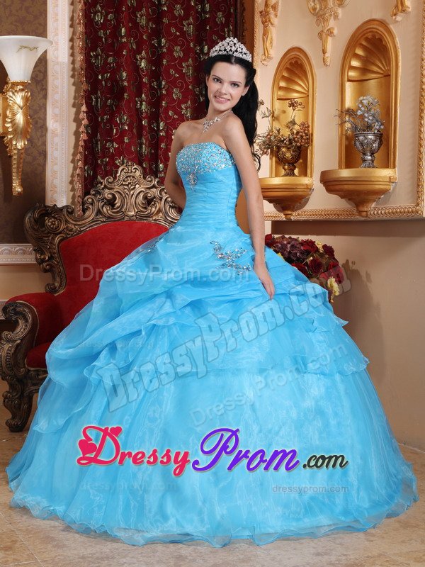 San Marino Aqua Blue Quinceanera Dresses with Beading and Pick ups