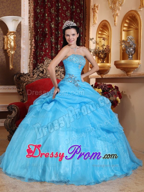 San Marino Aqua Blue Quinceanera Dresses with Beading and Pick ups