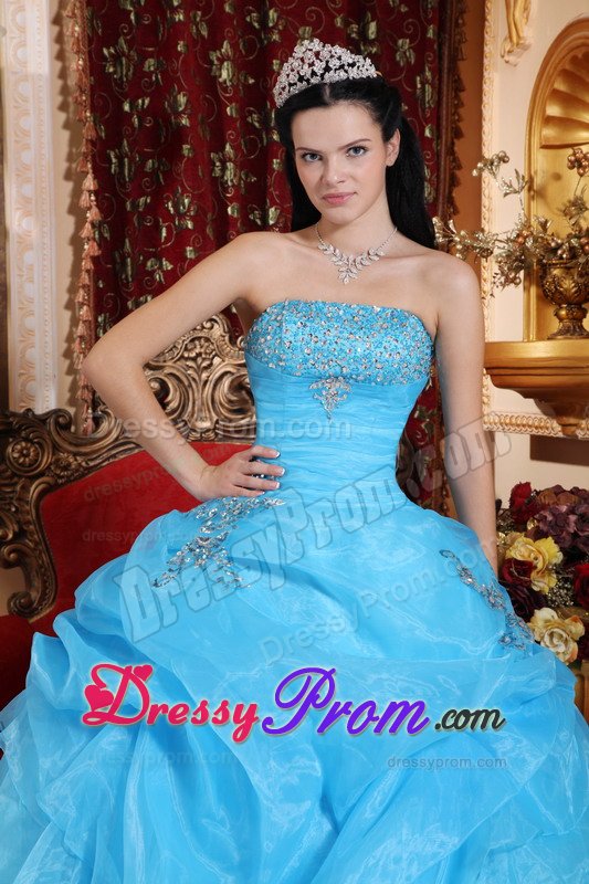 San Marino Aqua Blue Quinceanera Dresses with Beading and Pick ups