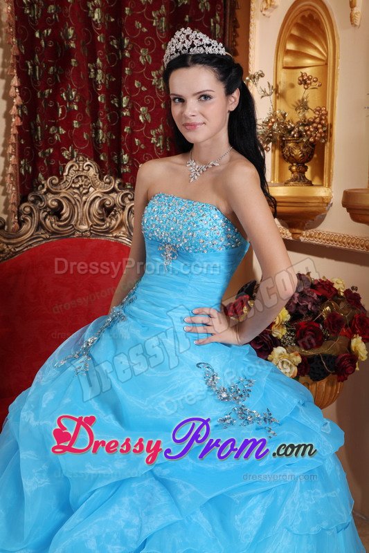 San Marino Aqua Blue Quinceanera Dresses with Beading and Pick ups