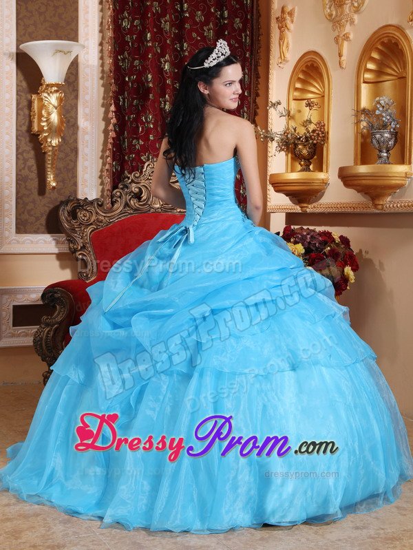 San Marino Aqua Blue Quinceanera Dresses with Beading and Pick ups