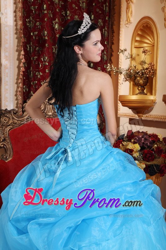 San Marino Aqua Blue Quinceanera Dresses with Beading and Pick ups