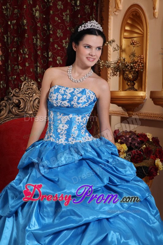 San Luis Obispo CA Appliqued Blue Quinceanera Gown Dress Pick ups