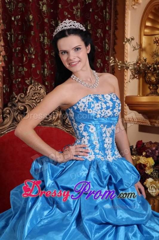 San Luis Obispo CA Appliqued Blue Quinceanera Gown Dress Pick ups
