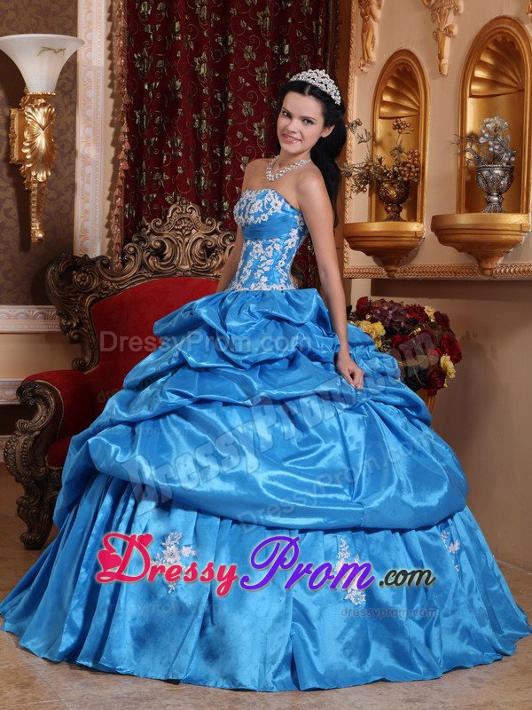 San Luis Obispo CA Appliqued Blue Quinceanera Gown Dress Pick ups