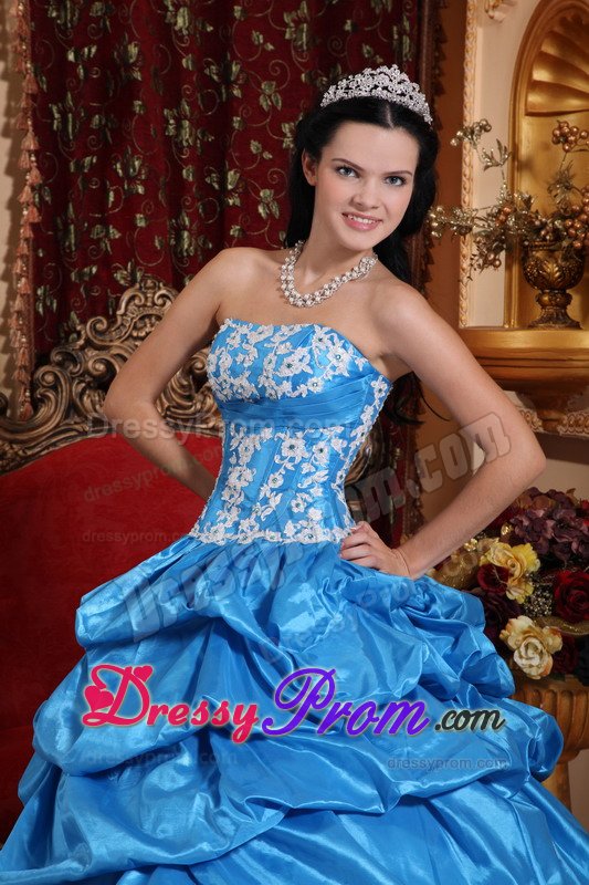San Luis Obispo CA Appliqued Blue Quinceanera Gown Dress Pick ups