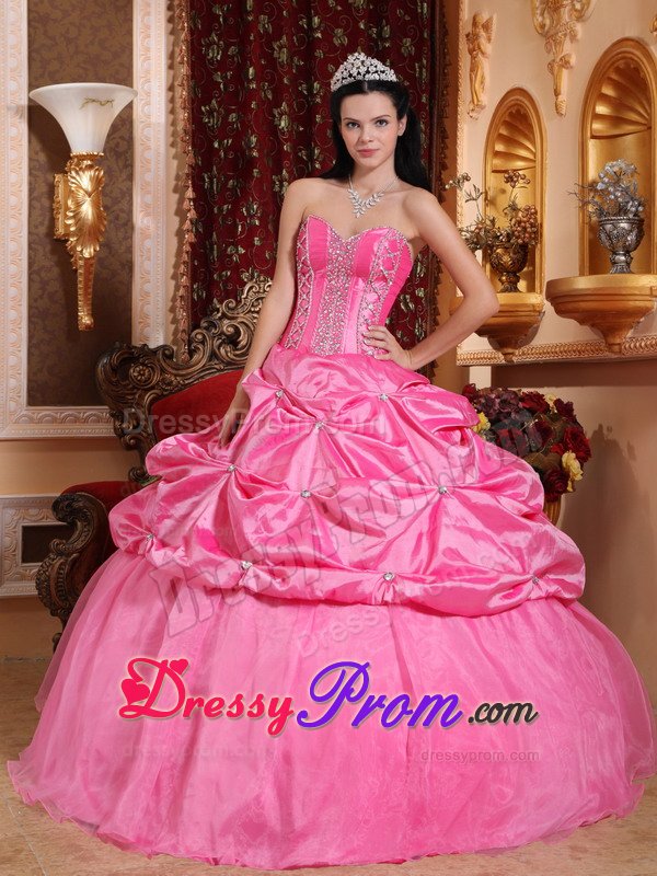 Beading and Pick ups Accent Quinceanera Dresses in Rose Pink