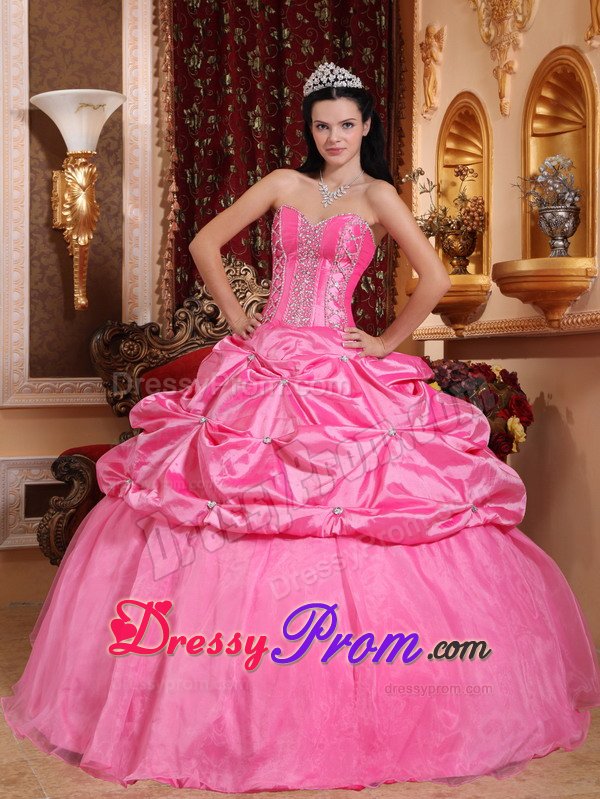 Beading and Pick ups Accent Quinceanera Dresses in Rose Pink