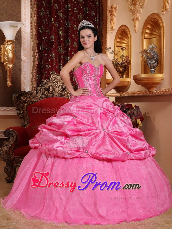 Beading and Pick ups Accent Quinceanera Dresses in Rose Pink