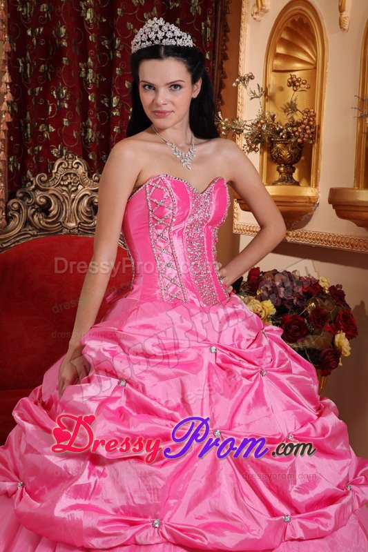 Beading and Pick ups Accent Quinceanera Dresses in Rose Pink