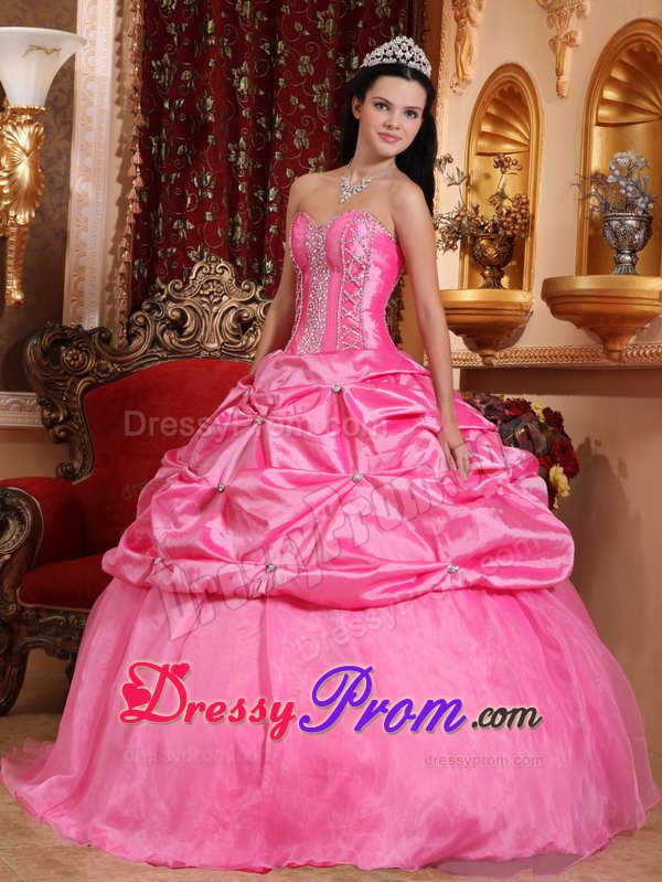 Beading and Pick ups Accent Quinceanera Dresses in Rose Pink
