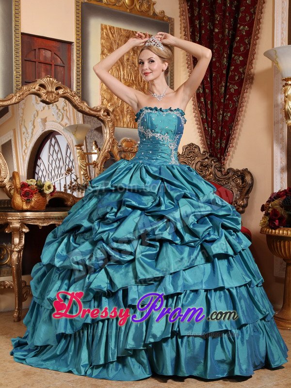 San Leandro CA Teal Taffeta Quinceanera Dress with Appliques