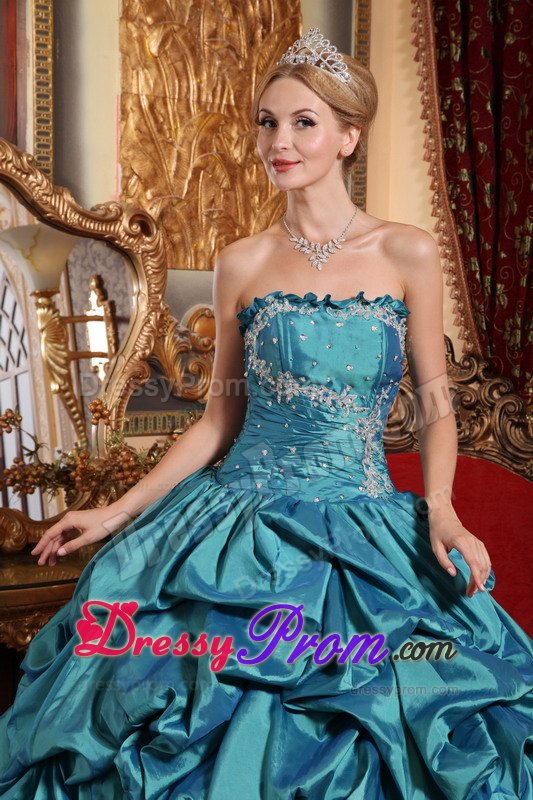 San Leandro CA Teal Taffeta Quinceanera Dress with Appliques