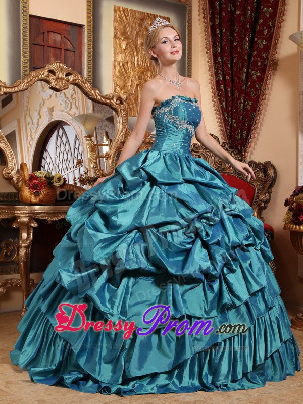 San Leandro CA Teal Taffeta Quinceanera Dress with Appliques