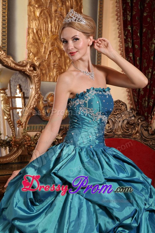 San Leandro CA Teal Taffeta Quinceanera Dress with Appliques