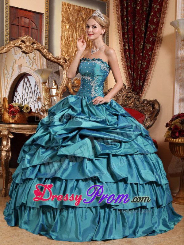 San Leandro CA Teal Taffeta Quinceanera Dress with Appliques