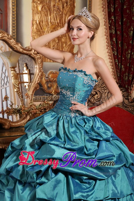 San Leandro CA Teal Taffeta Quinceanera Dress with Appliques