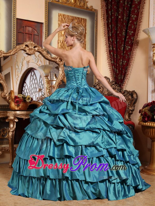 San Leandro CA Teal Taffeta Quinceanera Dress with Appliques