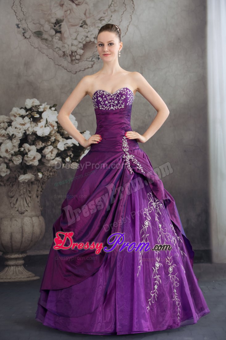Beaded and Embroidered Sweetheart Quinceanera Gown in Purple