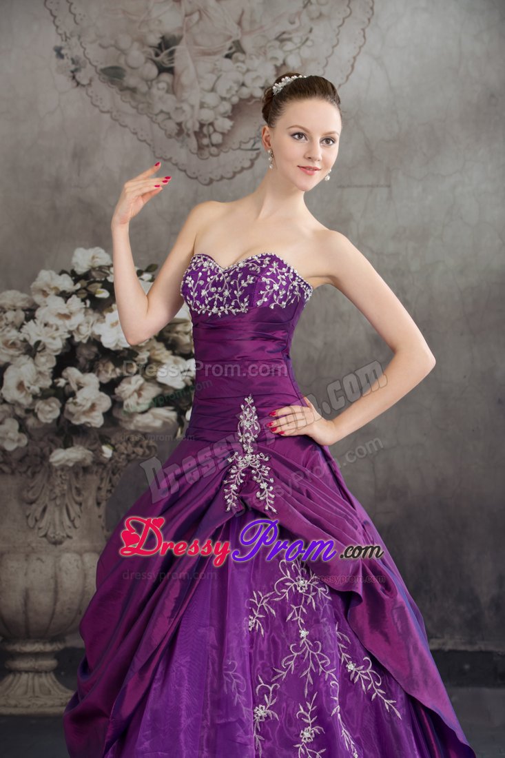 Beaded and Embroidered Sweetheart Quinceanera Gown in Purple