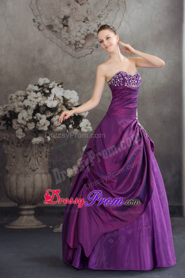 Beaded and Embroidered Sweetheart Quinceanera Gown in Purple