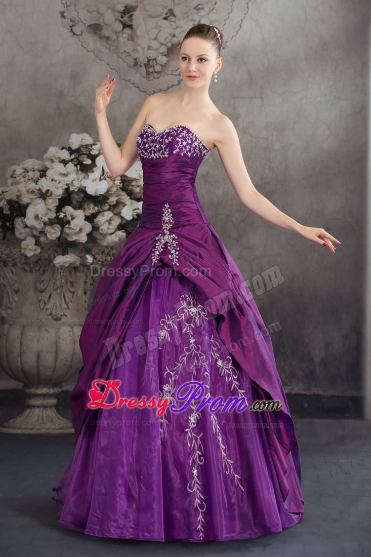 Beaded and Embroidered Sweetheart Quinceanera Gown in Purple