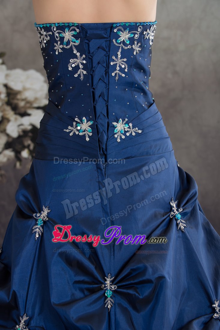 Navy Blue a Line Halter Quinceanera Gown with Appliques Pick ups