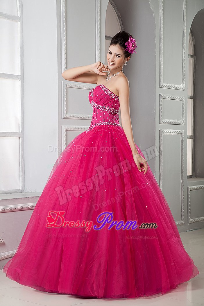San Jose CA Beaded Bodice Sweetheart Quinceanera Gown in Hot Pink