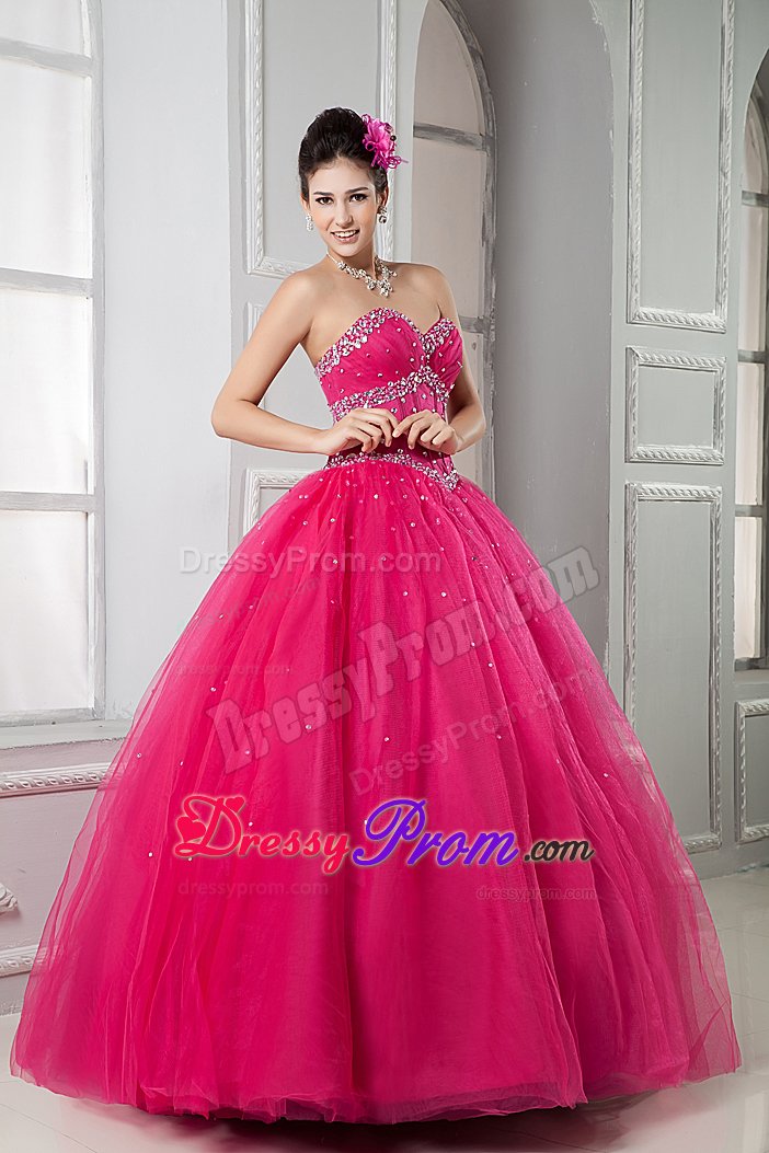 San Jose CA Beaded Bodice Sweetheart Quinceanera Gown in Hot Pink