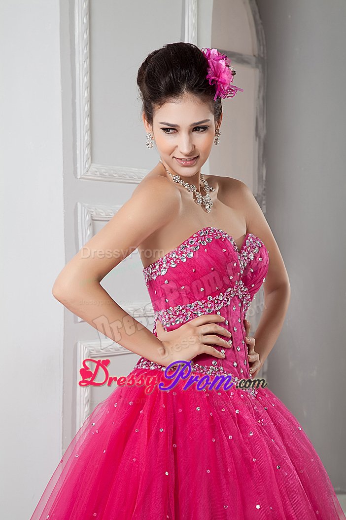 San Jose CA Beaded Bodice Sweetheart Quinceanera Gown in Hot Pink