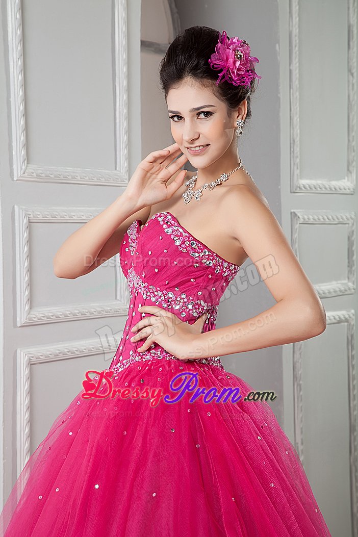 San Jose CA Beaded Bodice Sweetheart Quinceanera Gown in Hot Pink