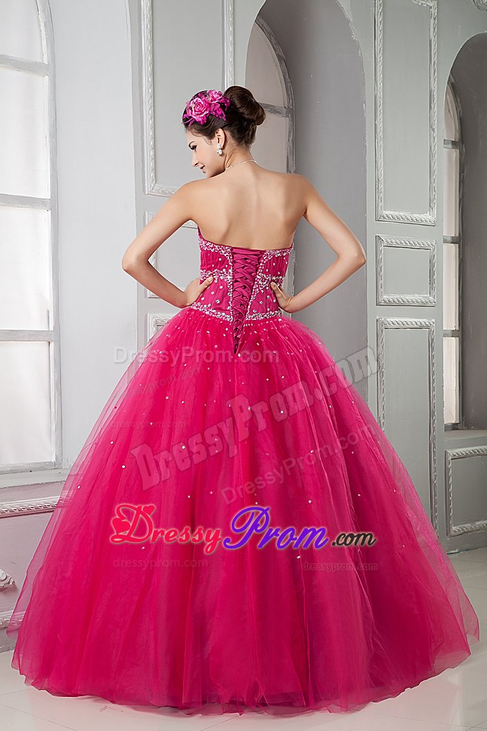 San Jose CA Beaded Bodice Sweetheart Quinceanera Gown in Hot Pink