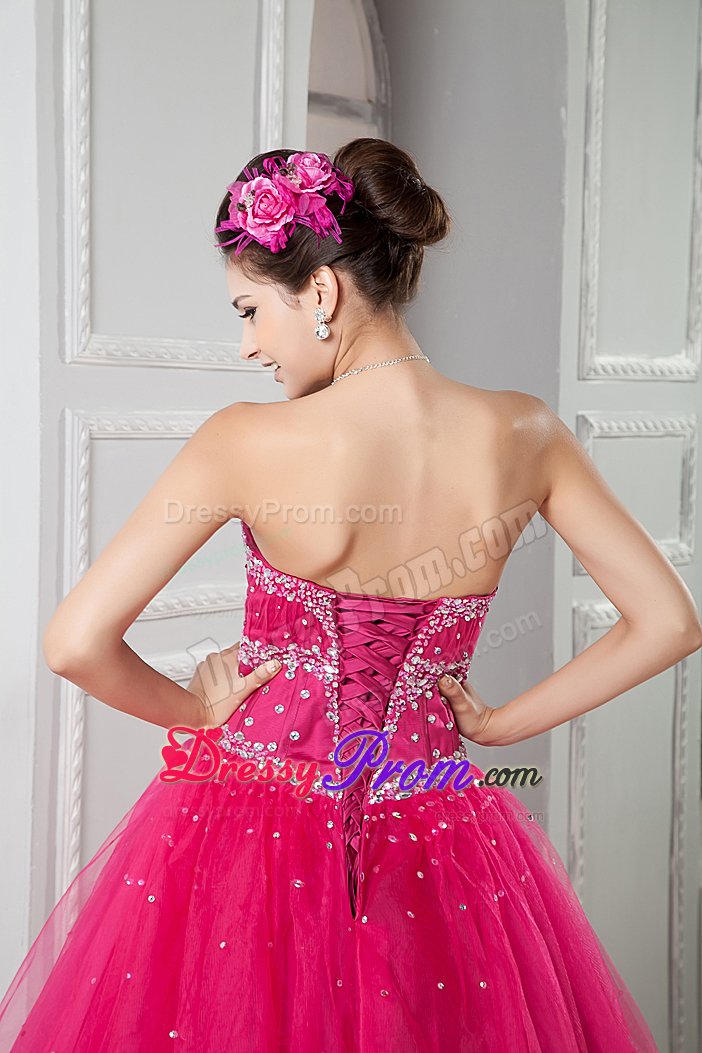 San Jose CA Beaded Bodice Sweetheart Quinceanera Gown in Hot Pink