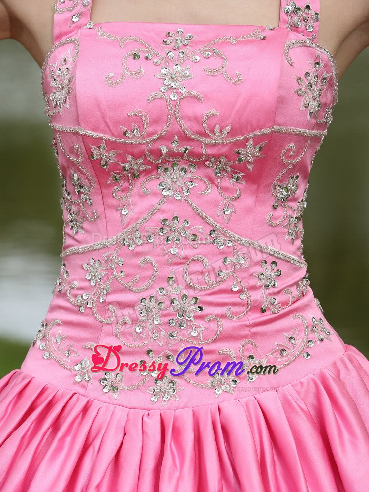 Halter Taffeta Beaded Quinceanera Gown in Rose Pink Lace-up Back