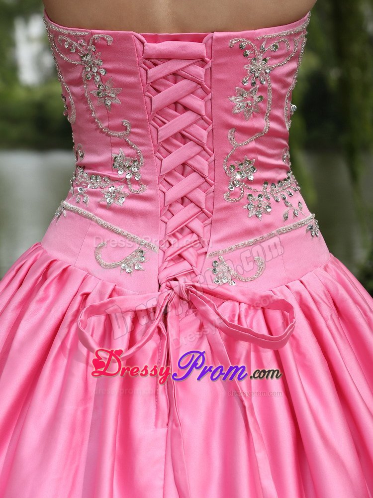 Halter Taffeta Beaded Quinceanera Gown in Rose Pink Lace-up Back