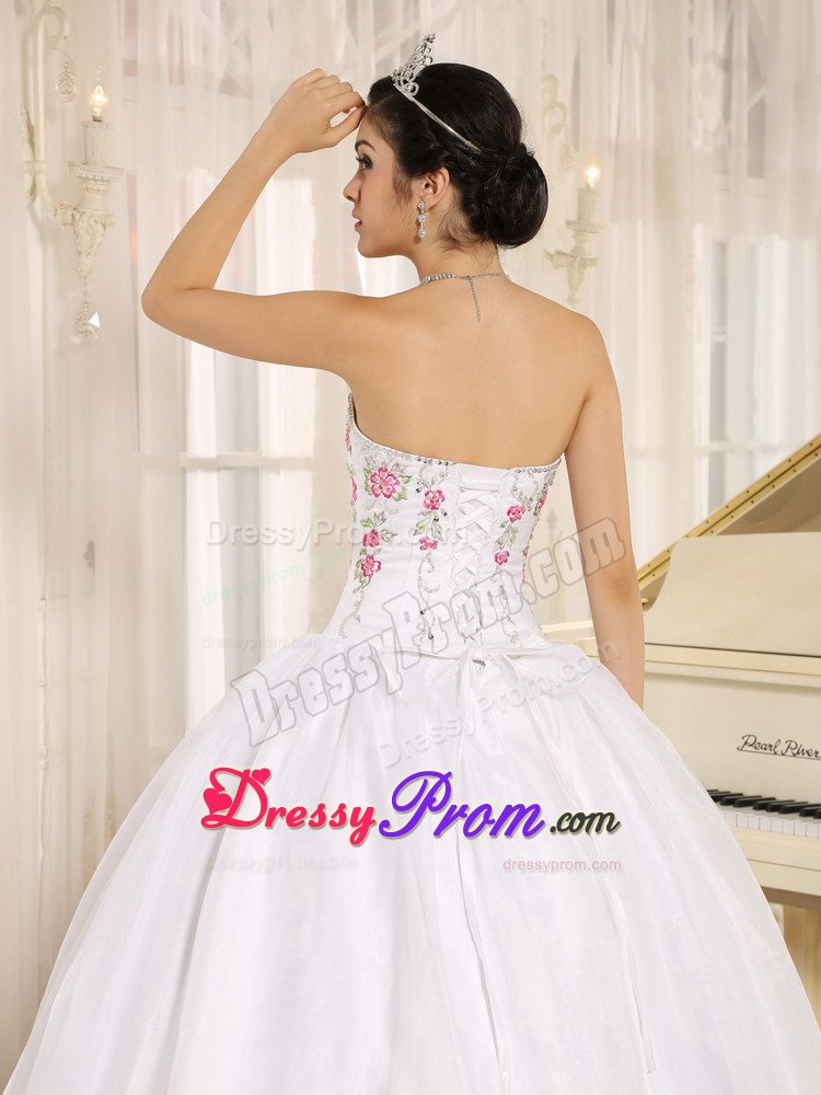 San Francisco CA Colorful Embroidery Accent White Quinceanera Gown