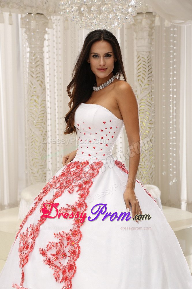 San Clemente CA White Quinceanera Gown with Red Appliques 2014
