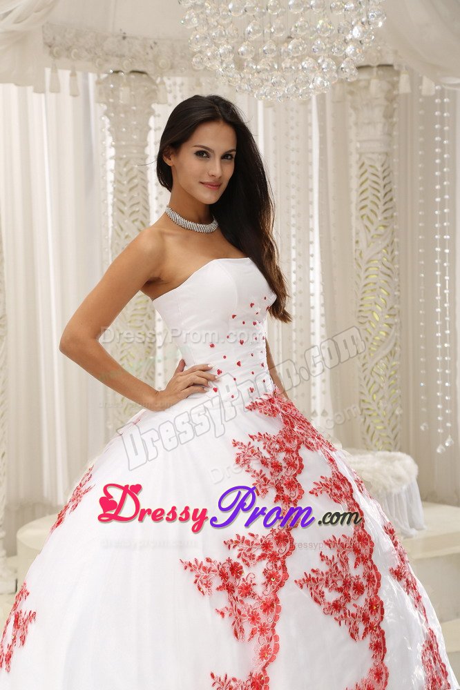 San Clemente CA White Quinceanera Gown with Red Appliques 2014