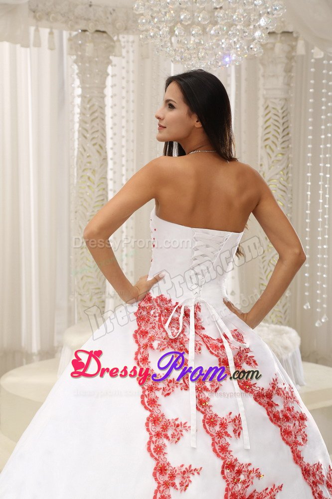 San Clemente CA White Quinceanera Gown with Red Appliques 2014