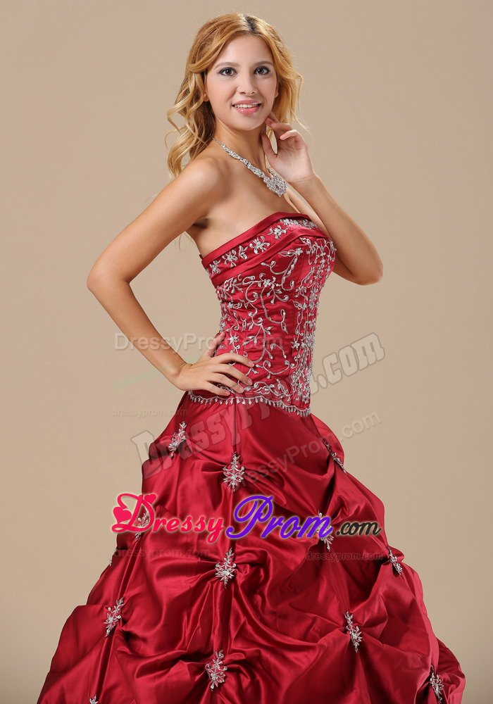 San Carlos CA Appliqued a Line Red Quinceanera Gown with Pick ups