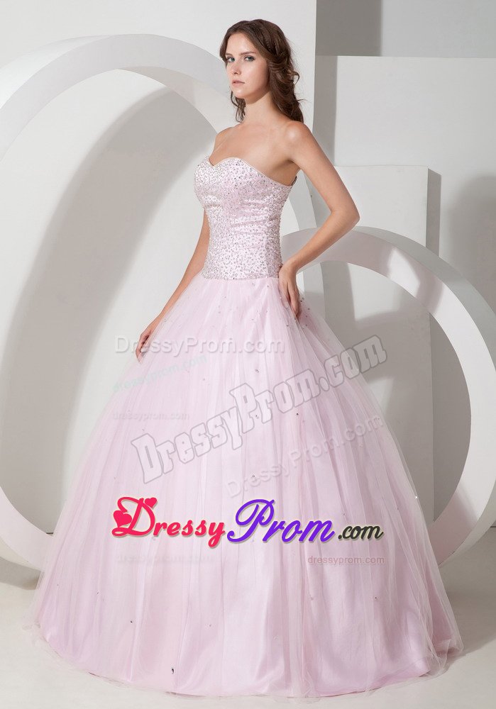 Sweetheart Beaded Bodice Tulle Quinceanera Gown in Baby Pink 2014